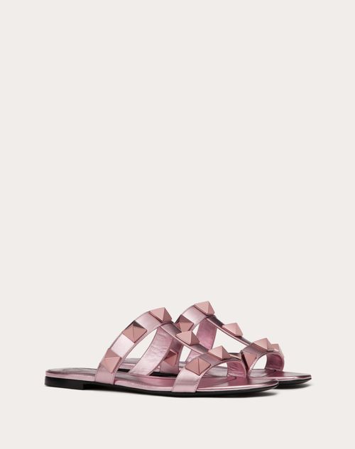 Valentino Garavani - Roman Stud Metallic Nappa Slide Sandal With Matching Studs - Light Pink - Woman - Sandals