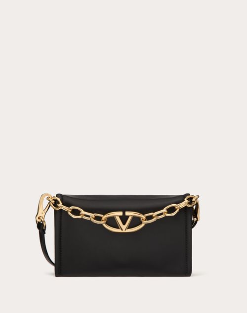 Valentino Garavani - Vlogo Chain Clutch Aus Nappaleder Mit Kette - Schwarz - Frau - Taschen