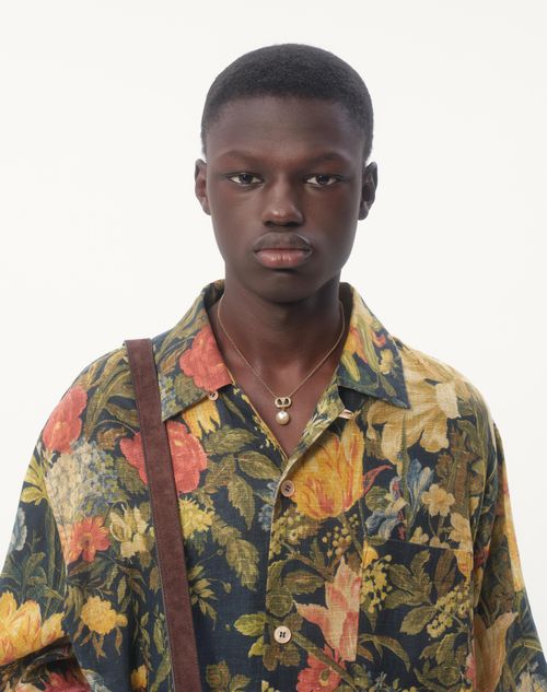 Linen Bowling Shirt With Apres L'hiver Print for Man in