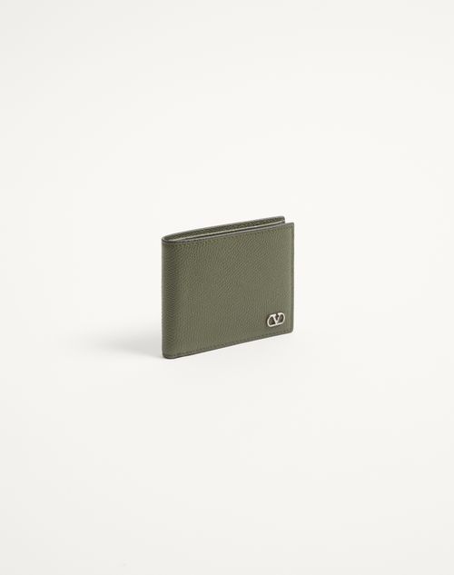 Valentino Garavani - Valentino Garavani Vlogo Signature Grainy Calfskin Wallet - Military Green - Man - Wallets And Small Leather Goods