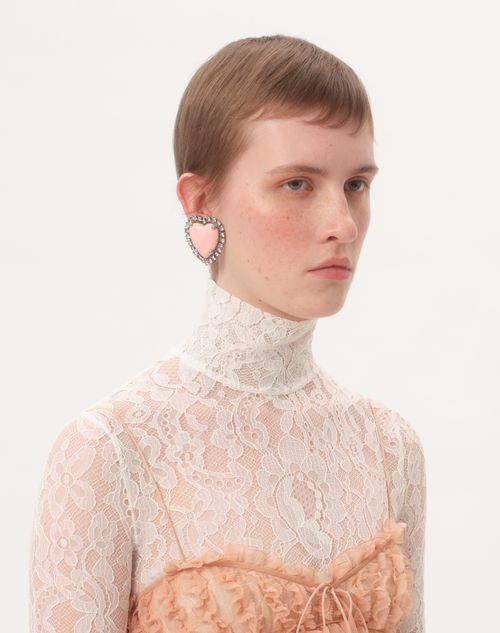 Valentino Garavani - Coeur Hyperbole Earrings In Metal, Resin And Swarovski® Crystals - Palladium/pink - Woman - Fashion Jewelry