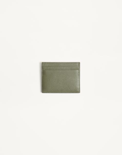 Valentino Garavani - Valentino Garavani Vlogo Signature Cardholder In Grainy Calfskin - Military Green - Man - Wallets And Small Leather Goods