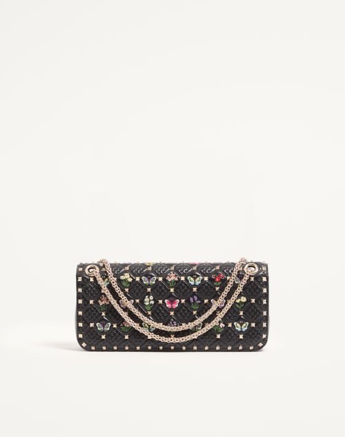Valentino Garavani - Borsa Media A Spalla Valentino Garavani Rockstud Spike In Nappa Ricamata - Nero/multicolor - Donna - Borse A Spalla