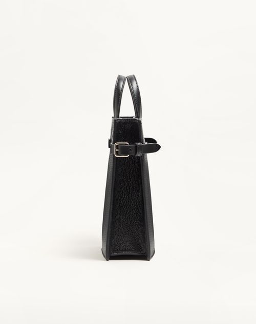 Valentino Garavani - Valentino Garavani Antibes Small Shopping Bag In Grained Leather - Black - Man - Totes
