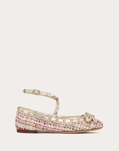 Valentino Garavani - Ballerines Rockstud En Tweed - Rose Cannelle - Femme - Ballerines