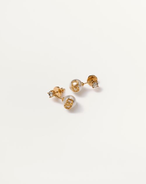 VALENTINO Vロゴ メタル X クリスタル X レジンパール ピアス Vロゴ シグネチャー メタル X スワロフスキー®クリスタル X