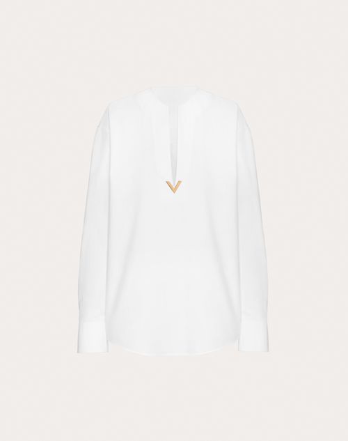 Valentino - Cotton Popeline Top - White - Woman - Shirts And Tops