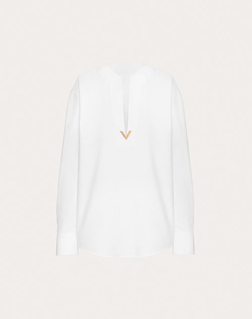 Valentino - Top In Cotton Popeline - Bianco - Donna - Camicie E Top