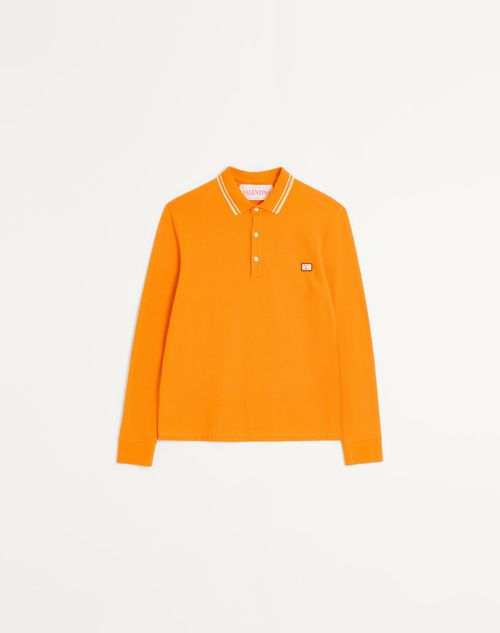 Valentino - Valentino Cotton Piqué Polo With Vlogo Patch - Orange - Man - Man Ready To Wear Sale