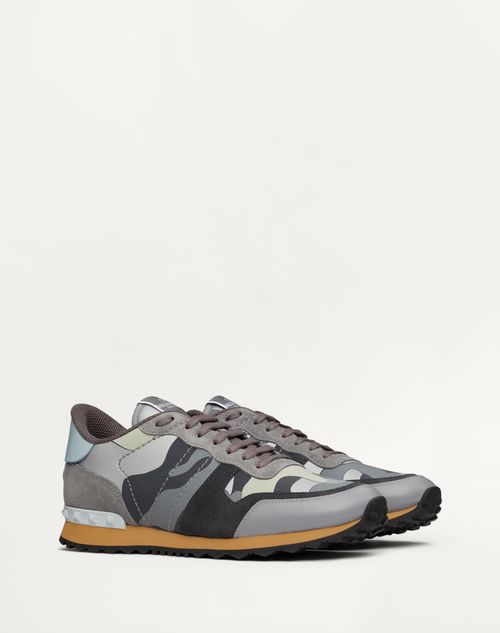 Valentino Garavani - Rockrunner Camouflage Sneakers In Nappa Fabric - Grey/silver/nuage - Man - Sneakers