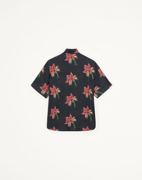 Valentino - Papier Floral Linen Shirt - Black/multicolor - Woman - Shirts And Tops