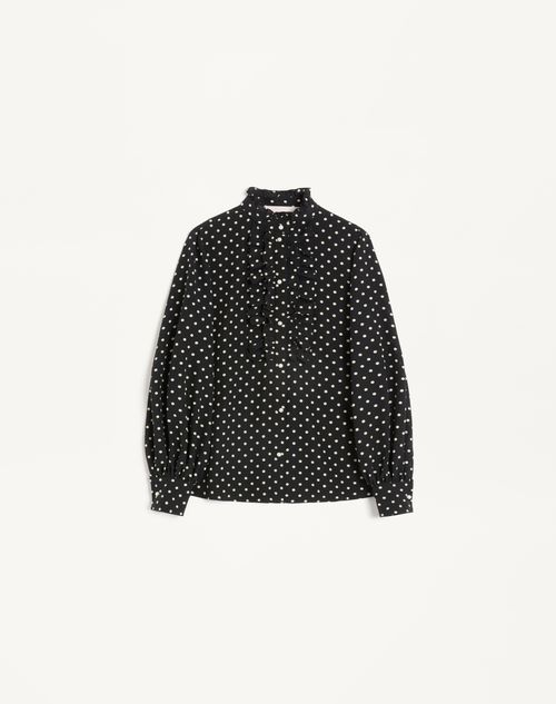 Valentino - Crepe De Chine Shirt With Plusdepois Print - Black/birch - Woman - Shirts & Tops