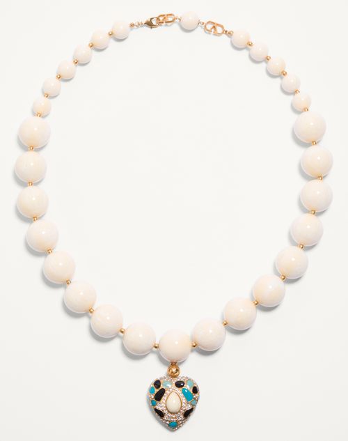 Valentino Garavani - Coeur Royal Necklace In Metal, Resin, Enamel And Swarovski® Crystals - Antique Brass/turquoise/white/crystal/ivory - Woman - Jewelry