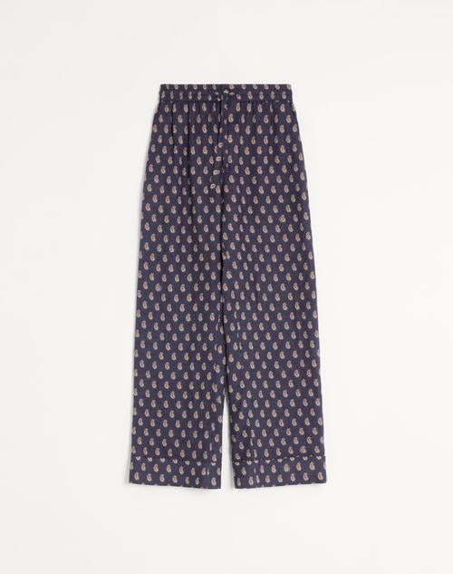 Valentino - Lightweight Cuffed Linen Trousers With Voyage Imaginaire Print - Navy/cream/red - Man - Trousers And Shorts