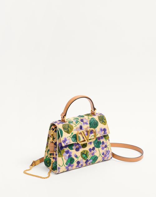 Valentino Garavani - BOLSO DE MANO PEQUEÑO VALENTINO GARAVANI VSLING DE RAFIA BORDADA - Natural/multicolor/cámel - Mujer - Bolsos Con Asa Superior