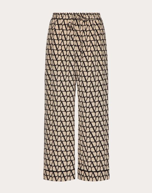 Valentino - Pantalon En Crêpe De Chine Toile Iconographe - Beige/noir - Femme - Shorts Et Pantalons