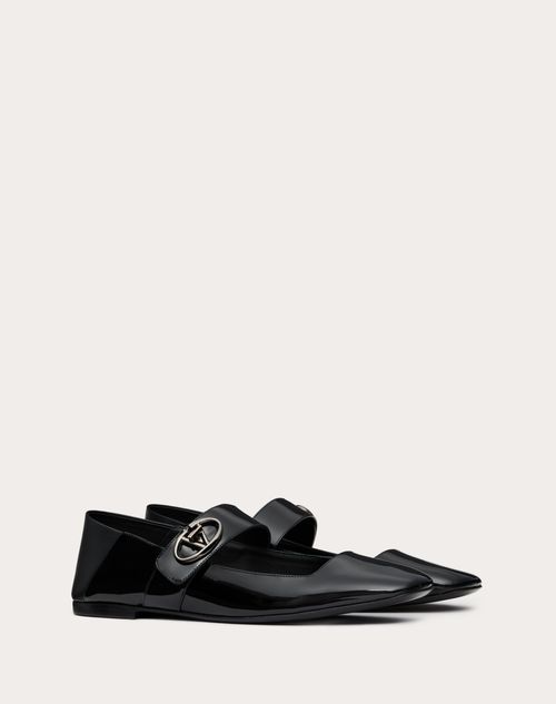 Valentino Garavani - Ballerines Façon Babies Vlogo Locker En Cuir Verni - Noir - Femme - Ballerines