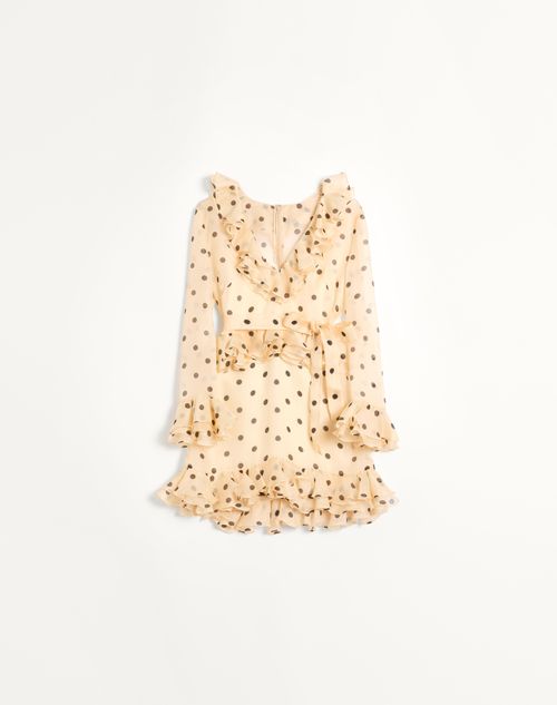 Valentino - Short Dress In Organza With Polka Dot Print - Ivory/black - Woman - Dresses