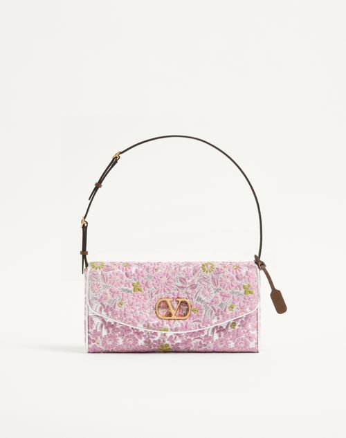 Valentino Garavani - Valentino Garavani Devain Kleine Schultertasche Aus Jacquard-lurex-stoff - Silber/rosa - Frau - Schultertaschen