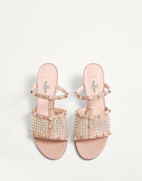 Valentino Garavani - ROCKSTUD CALFSKIN SLIDE SANDAL WITH STRASS EMBROIDERY 60MM - Crystal/rose Cannelle - Woman - Sandals