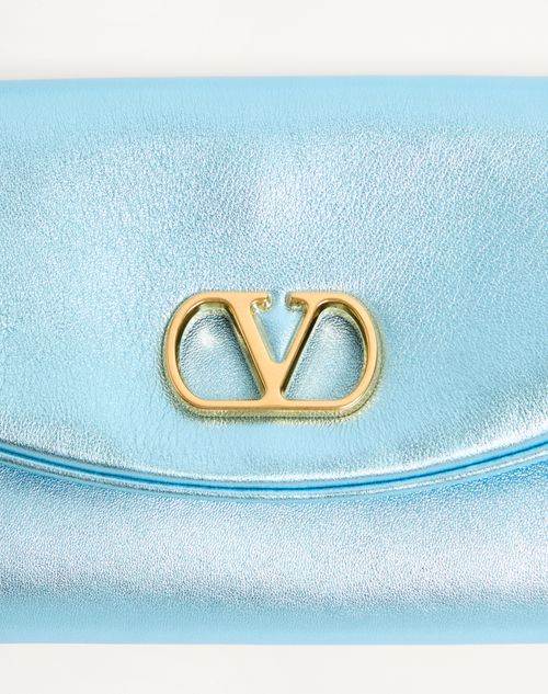 Valentino Garavani - Bolso De Hombro Pequeño Valentino Garavani Devain En Cuero Napa Laminado - Celeste - Mujer - Bolsos De Hombro