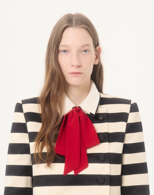 Valentino - Maxi Barré Cotton Satin Jacket - Vanilla/black/paris - Woman - Jackets And Blazers