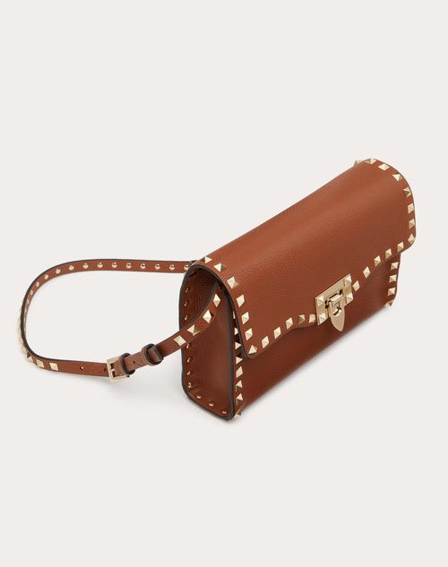 Small Rockstud Grainy Calfskin Crossbody Bag for Woman in Poudre