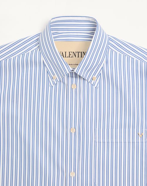 Valentino - Valentino Cotton Poplin Shirt With Vgold Stripes - Ivory/blue - Man - Shirts
