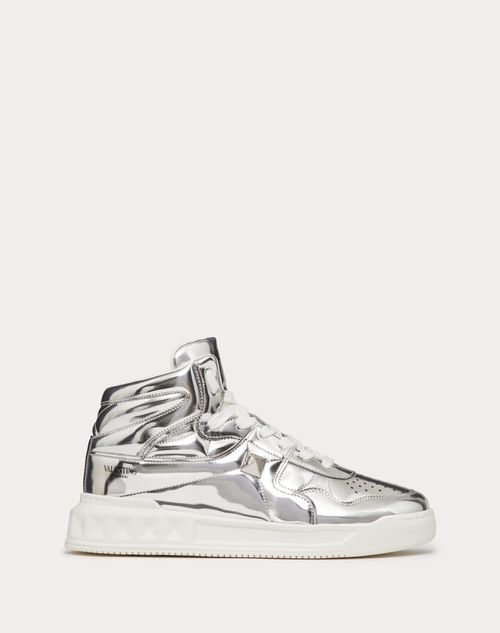 Valentino Garavani - One Stud Mid-top Sneaker In Mirror-finish Synthetic Fabric - Silver - Man - Man Shoes Sale