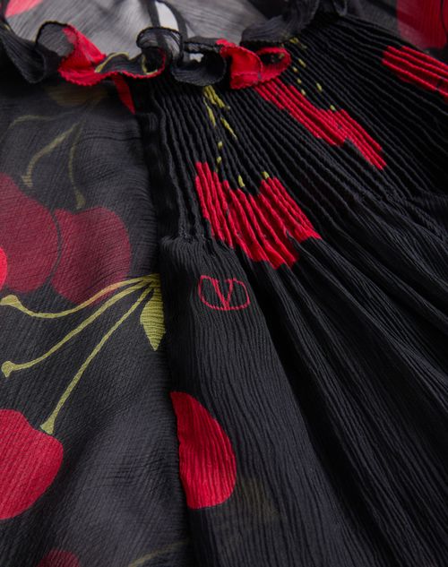 Valentino - Long Dress In Crepponne Chiffon With Cherryfic Print - Black/cherry Red - Woman - Gowns