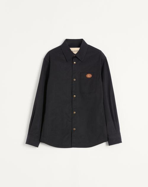 Valentino - Nylon Shirt Jacket With Patch Vlogo - Navy - Man - Outerwear