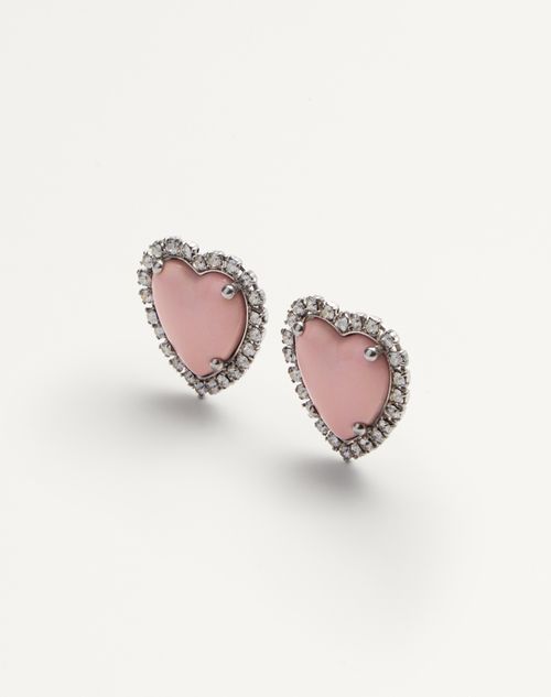 Valentino Garavani - Coeur Hyperbole Earrings In Metal, Resin And Swarovski® Crystals - Palladium/pink - Woman - Fashion Jewelry