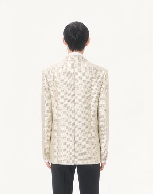 Valentino - Valentino Zweireihige Seidenjacke Mit Plusdepois-jacquardmuster Und Bügelfalte - Elfenbein/schwarz - Mann - Mäntels Und Blazers