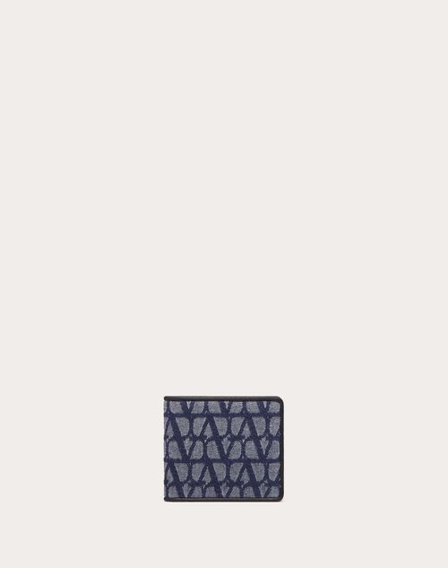 Valentino Garavani - Toile Iconographe Wallet In Denim-effect Jacquard Fabric With Leather Details - Denim/black - Man - Accessories