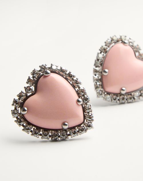 Valentino Garavani - Coeur Hyperbole Earrings In Metal, Resin And Swarovski® Crystals - Palladium/pink - Woman - Fashion Jewelry