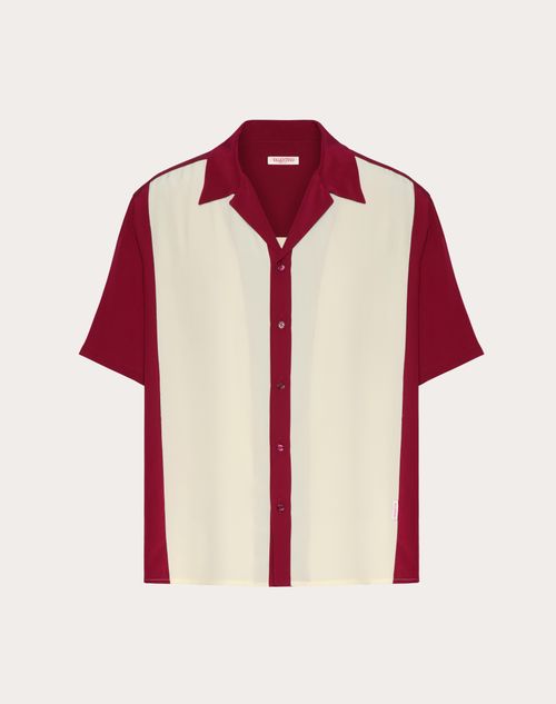 Silk Bowling Shirt for Man in Light Yellow/maroon | Valentino QA Silk Bowling Shirt for Man in Light Yellow/maroon | Valentino QA