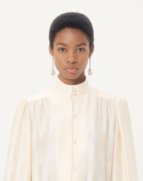 Valentino - Chemise Rayée À Pois Façon Jacquard - Ivoire - Femme - Chemises Et Tops