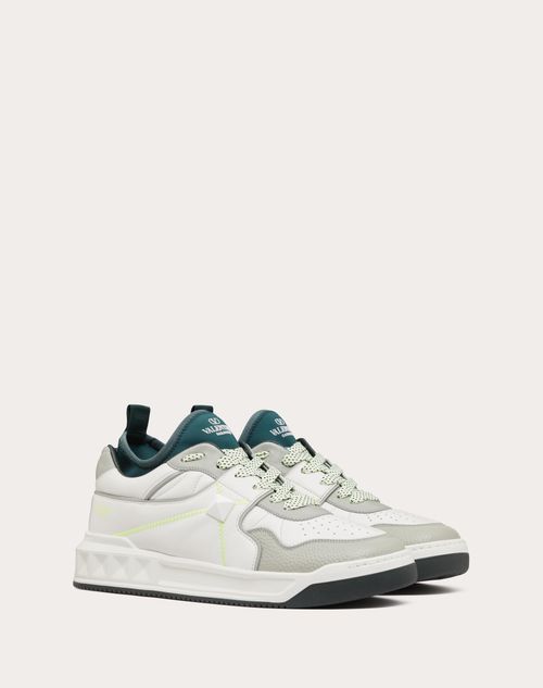 Valentino Garavani - One Stud Mid-top Sneaker In Nappa Leather And Fabric - White/grey - Man - Man Shoes Sale
