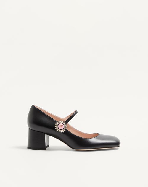 Valentino Garavani - Mary-jane Preshoes Pumps In Kidskin With Jewel Button 55mm - Black/crystal/pink - Woman - Woman Private Promotions