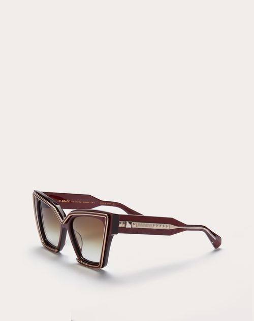 Valentino - Marco Extragrande V - Grace Estilo Ojo De Gato De Acetato Con Detalles De Titanio - Burdeos - Mujer - Gafas De Sol