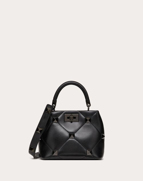 Valentino Garavani - Small Roman Stud The Handle Bag In Nappa Leather With Tone-on-tone Studs - Black - Woman - Top Handle Bags