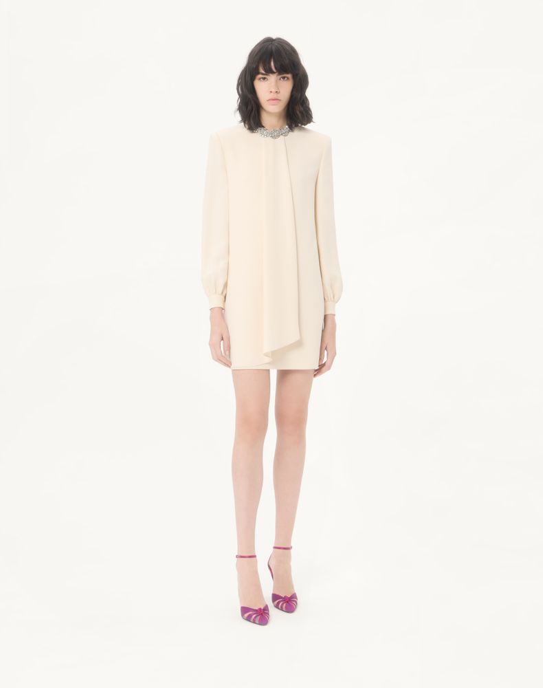 Valentino Cady Couture Embroidered Short Dress Woman Coral/Silver 40