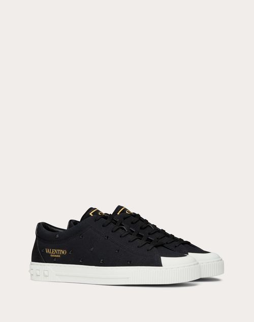 Valentino Garavani - Cityplanet Sneaker In Sustainable Canvas And Recycled Nylon Studs - Black - Man - Cityplanet - M Shoes