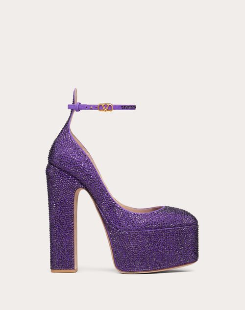 Valentino Garavani - Valentino Garavani Tan-go Pump With Crystals 155mm - Electric Violet - Woman - Woman Shoes Sale