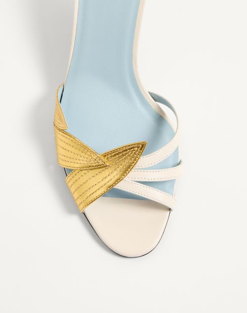 Valentino Garavani - Foliefoliage Slide Sandal In Kidskin 65 Mm - Ivory/gold - Woman - Woman Shoes Sale