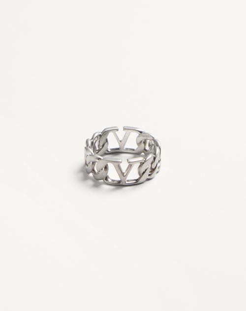 Valentino Garavani - Anillo De Metal Con El Vlogo Signature - Paladio - Hombre - Jewels - M Accesories