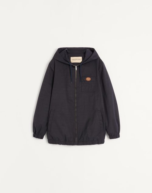 Valentino - Nylon Hooded Jacket With Vlogo Patch - Navy - Man - Outerwear