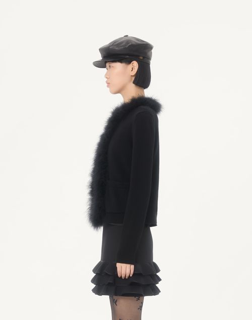 Valentino - Wool Cardigan With Feathers - Black - Woman - Knitwear