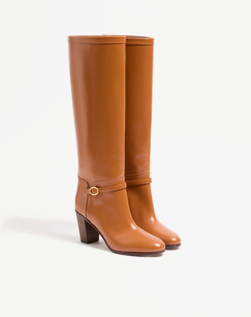 Valentino Garavani - Pattie Calfskin Boot 75mm - Roasted Pecan - Woman - Boots