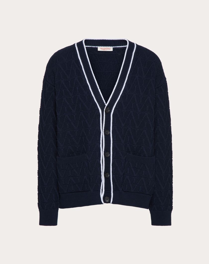 Valentino Handbags Cardigan In Cotone Con Motivo Toile Iconographe per Uomo in Navy/avorio | Valentino IT